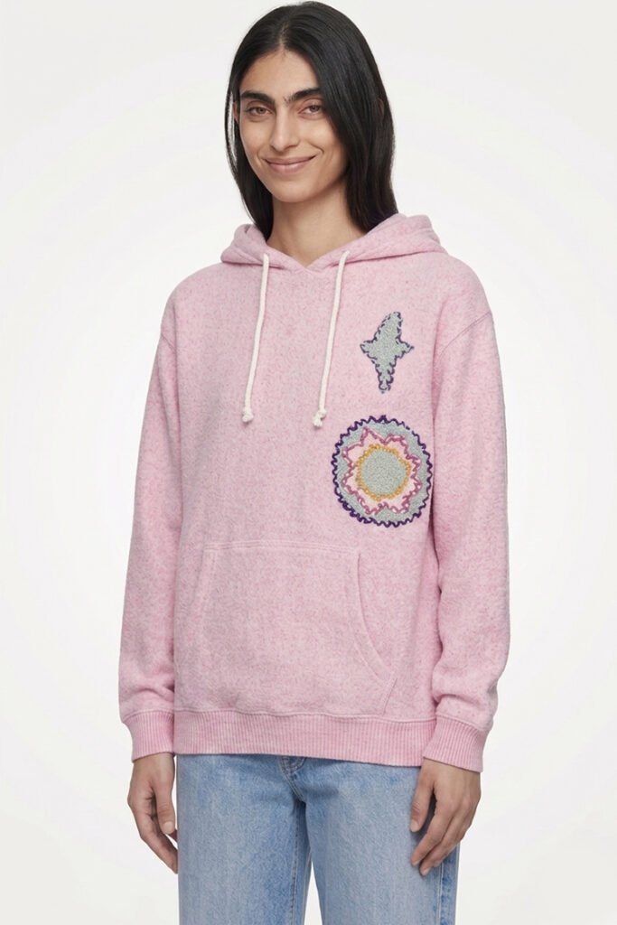 H71 Hand Stitch — Embroidered Pink Hoodie